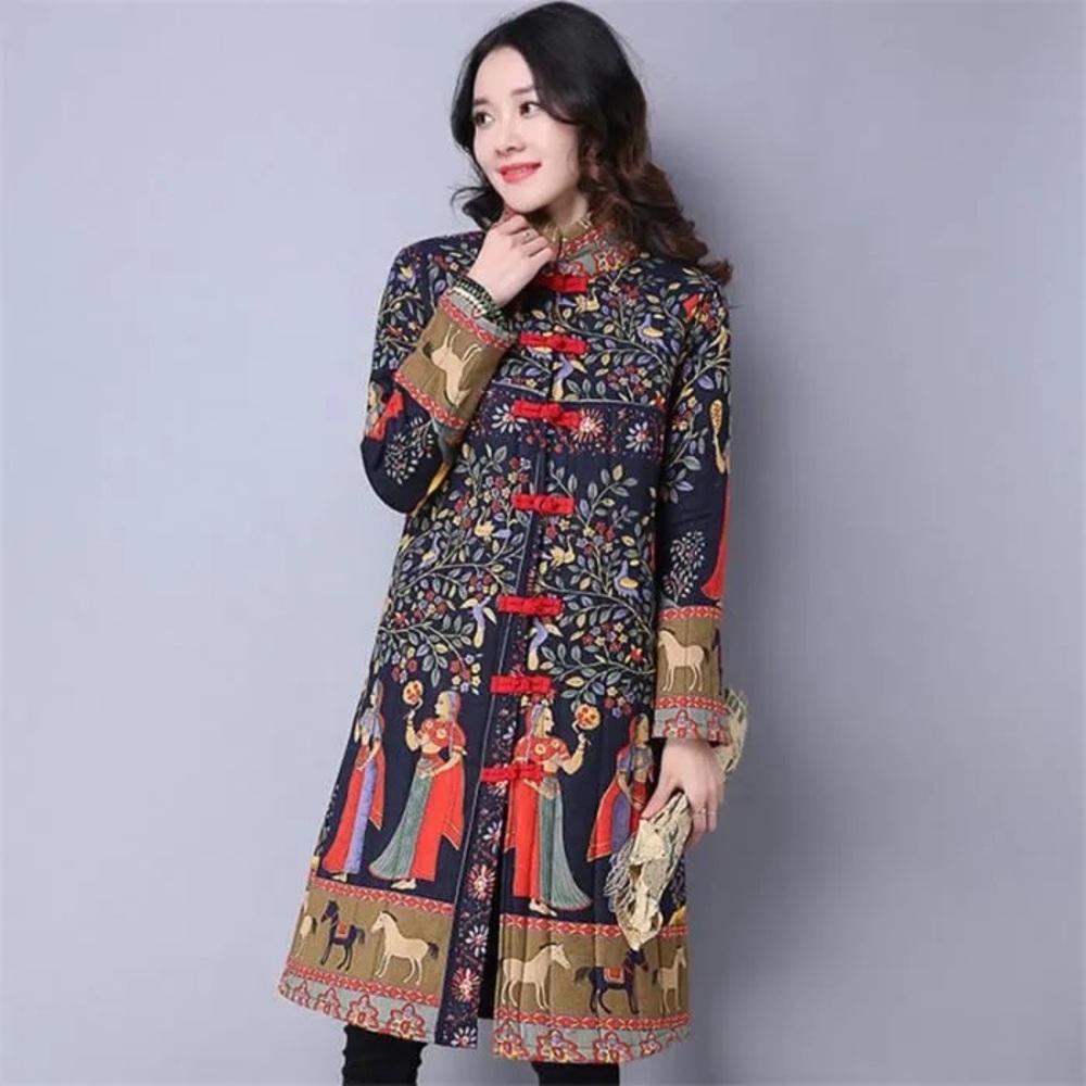 Ethnic Chinese QianBaiYi Indian Bohemian Indie Quilted Pattern Coat (Small)